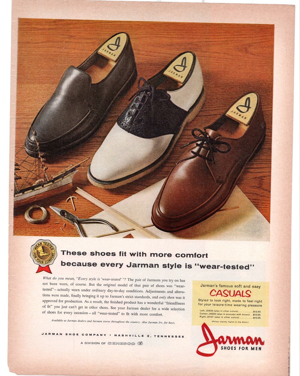Jarman Shoe Company Mens Shoes Advertisement 1960s Vintage Fashion Footwear